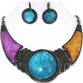 19" Necklace Earrings Set Turquoise Purple Orange Gray FNE000